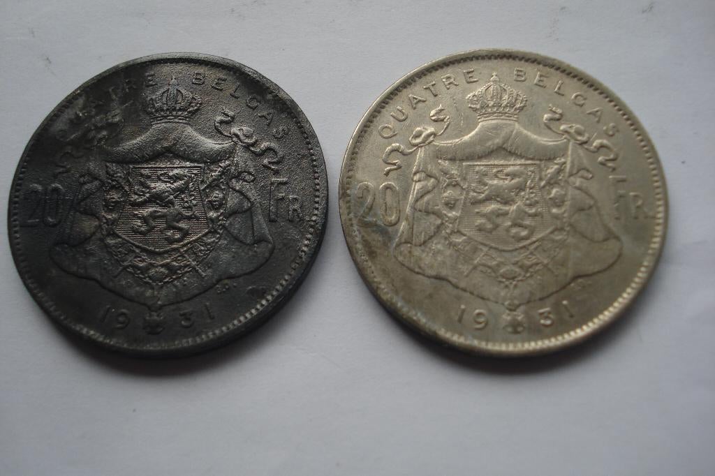 BELGIQUE 20 Francs - 4 Belga Albert Ier Lot de 2 Pieces, Enlèvement ou Envoi, Autre, Monnaie en vrac