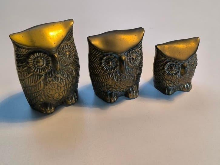 Set van 3 massief messing uiltjes, Verzamelen, Ophalen of Verzenden