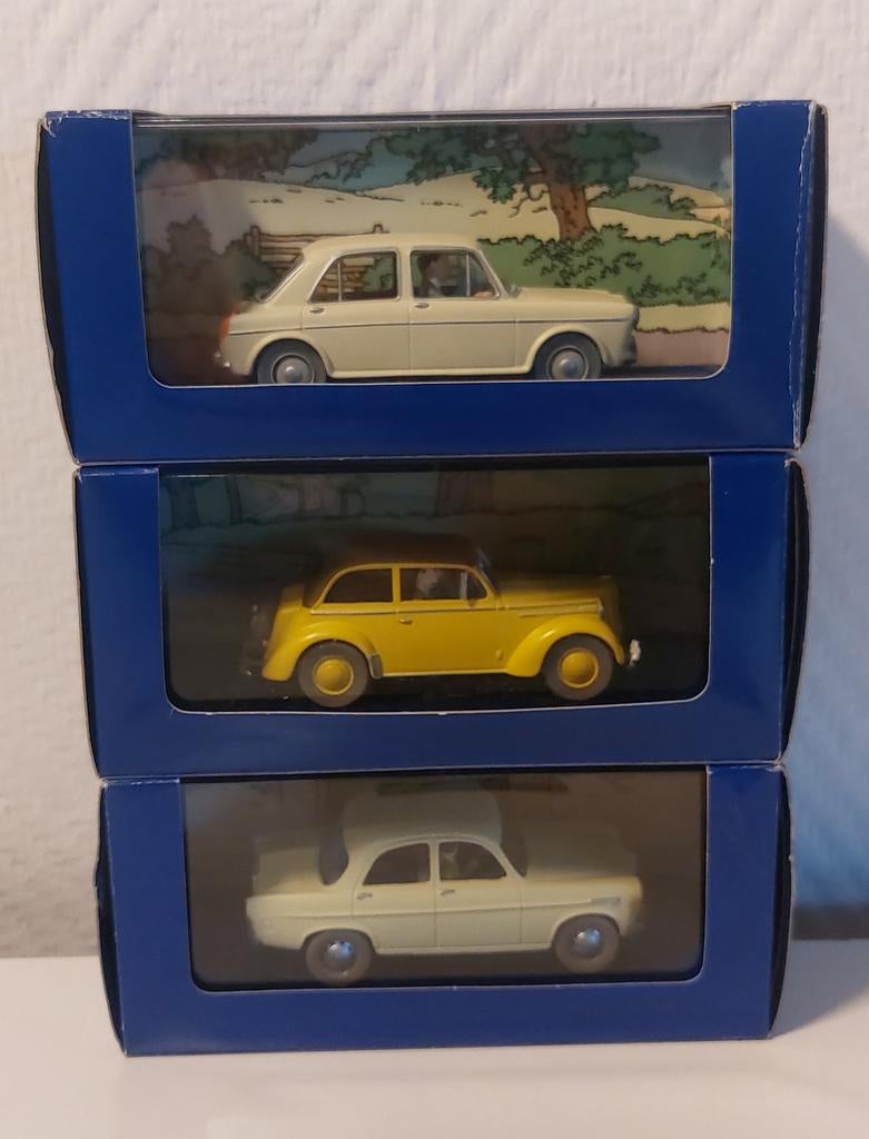 3 voitures TINTIN Atlas 1/43 jaunes., Enlèvement, Comme neuf, Voiture, Autres marques