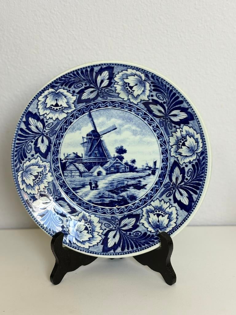 Vintage Boch Belgium "Delfts" Blauw/Wit Bord Molen - 23,5 cm, Ophalen of Verzenden
