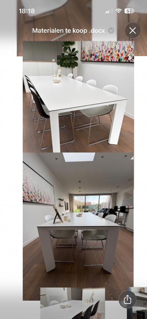 Tafel Joli (met 8 stoelen en 4 kussens), Huis en Inrichting, Stoelen, Ophalen, Wit, Nieuw, Strak en modern