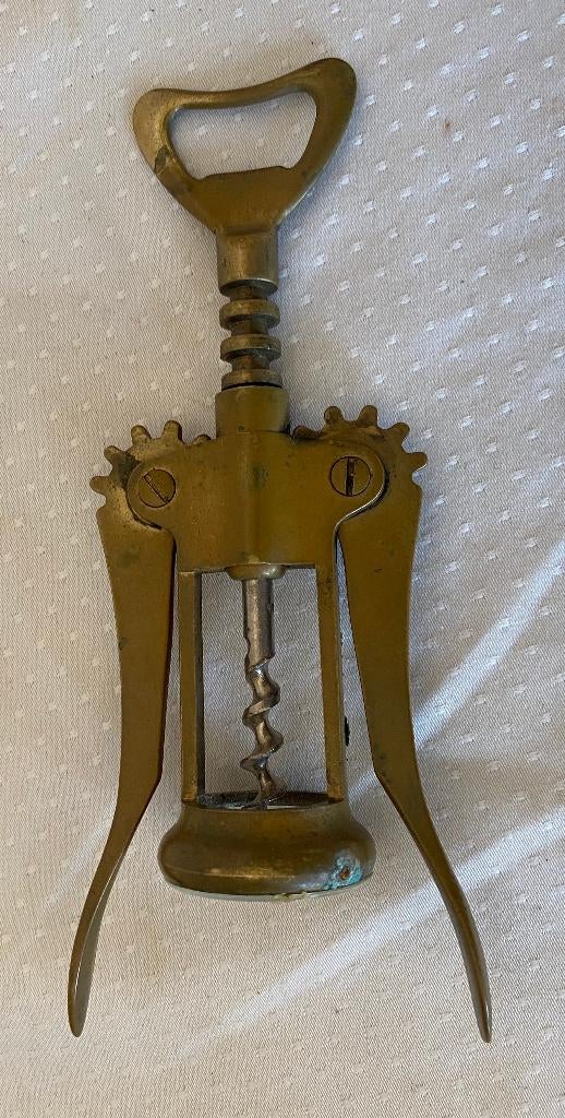 Antieke vintage Italiaanse kurkentrekker met koperen hendel, Ophalen of Verzenden