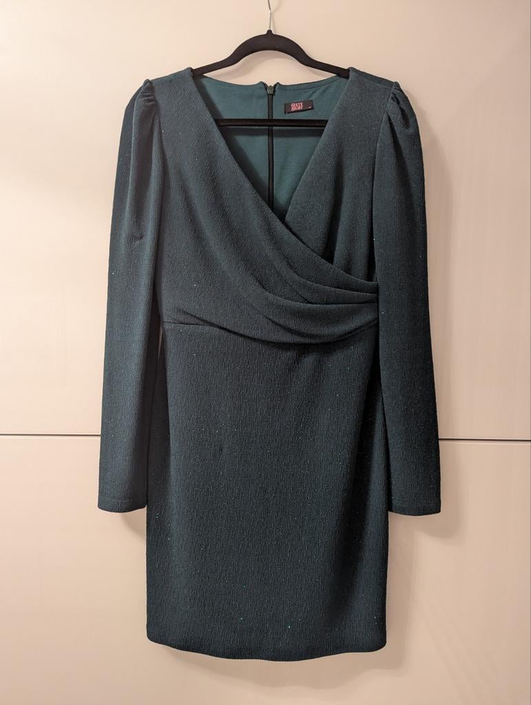 Feestjurk Donkergroen Glitter, Kleding | Dames, Jurken, Maat 38/40 (M), Ophalen of Verzenden, Zo goed als nieuw, Boven de knie