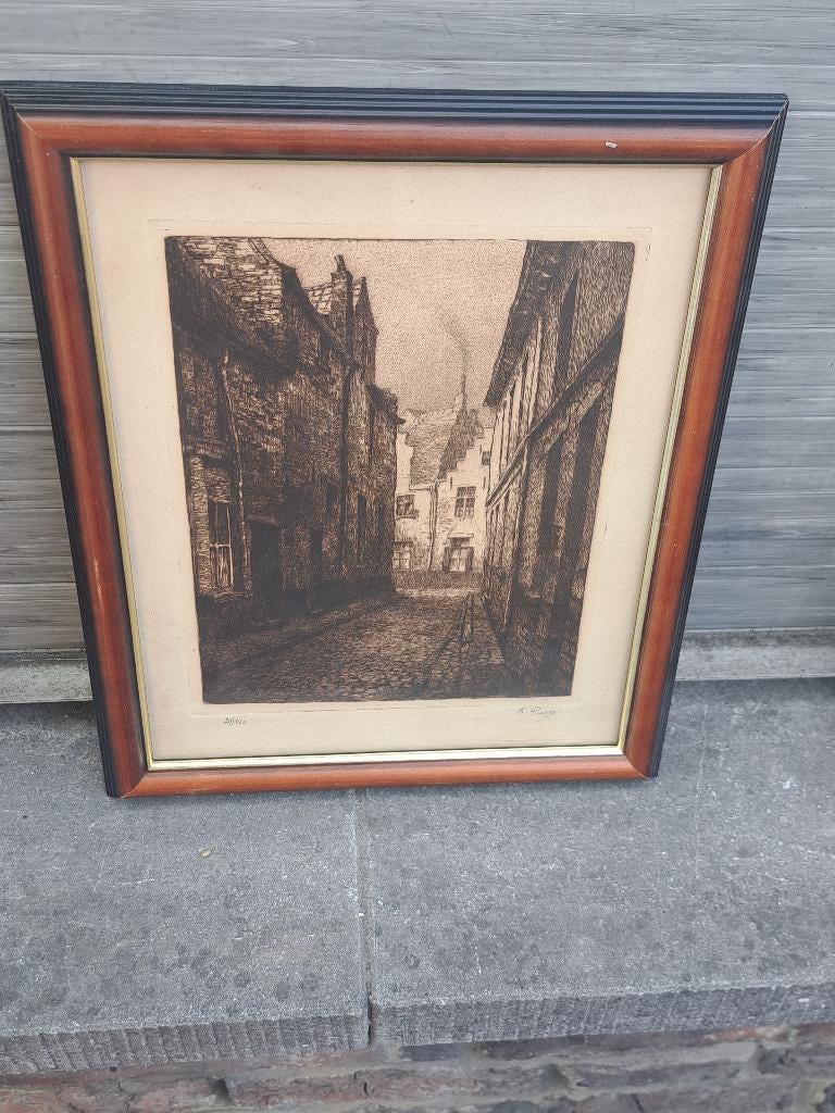 gravure ruelle signe kurt peiser, Antiquités & Art, Art | Eaux-fortes & Gravures, Enlèvement ou Envoi