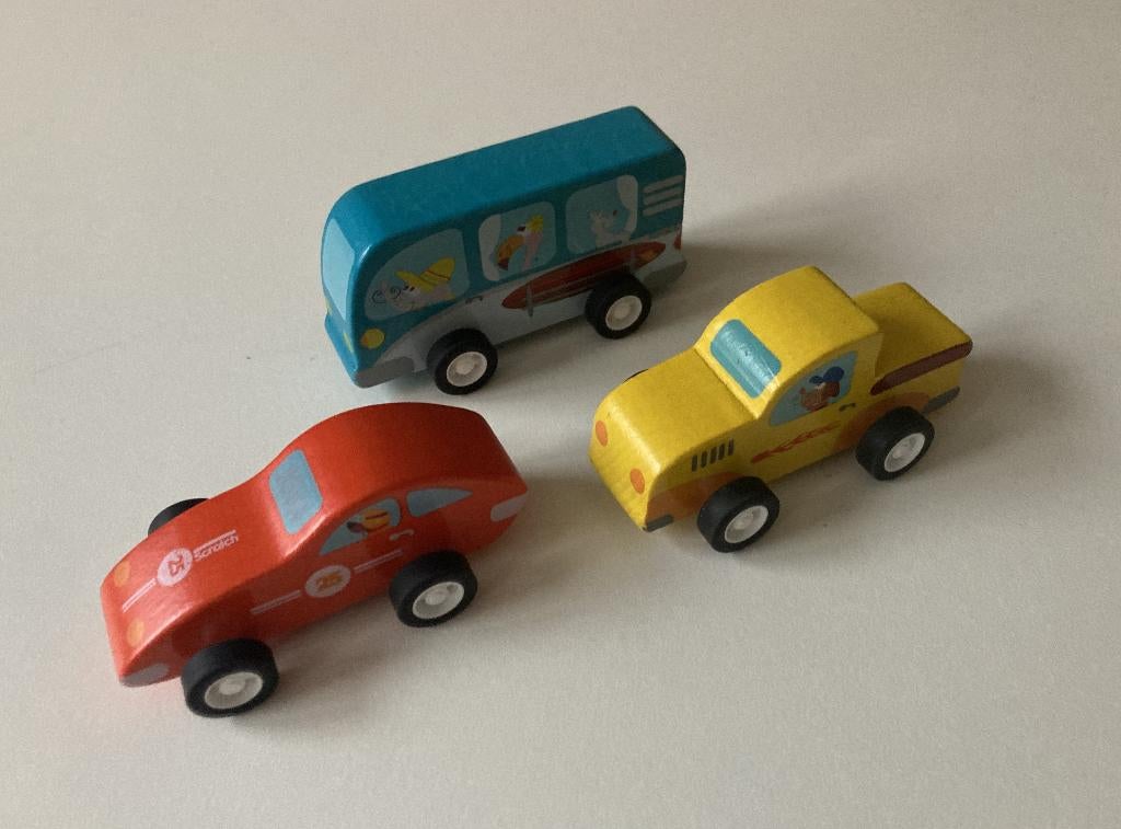 trio de voiture en bois Scratch (avance par friction), Enfants & Bébés, Jouets | Jouets en bois, Comme neuf, Jouet à Pousser ou Tirer