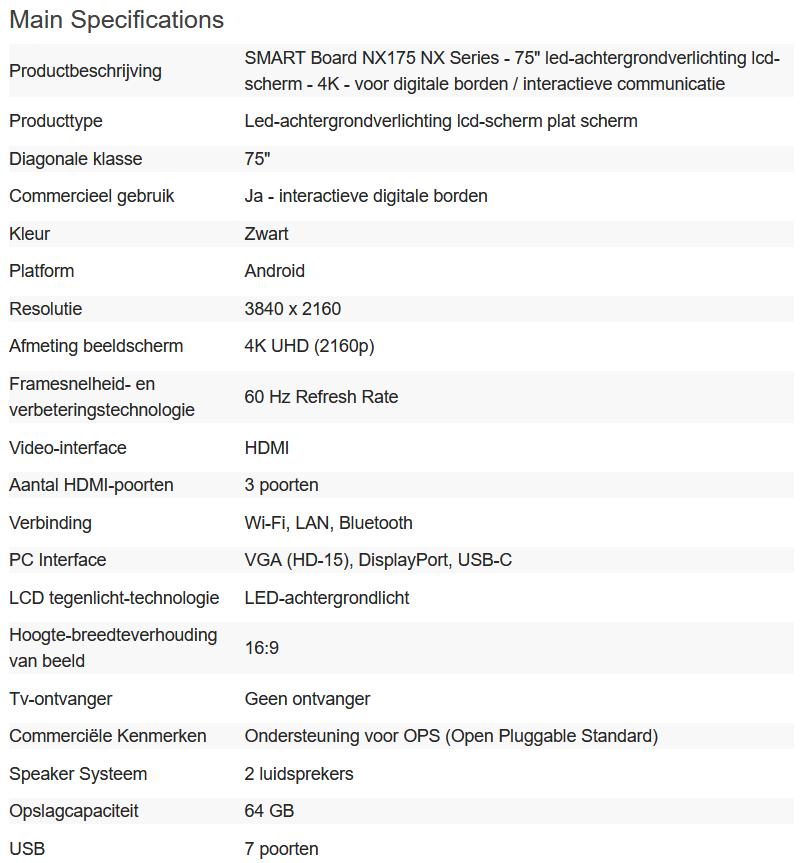 SMART Board NX175 - 75" - 4k (no touch) - NIEUW, Articles professionnels, Aménagement de Bureau & Magasin | Ordinateurs & Informatique