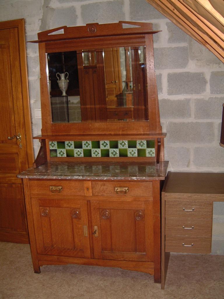 Lavabo en chêne avec 2 tiroirs et 2 portes miroir bisauté, Maison & Meubles, Armoires | Commodes, Utilisé, 150 à 200 cm, 50 à 100 cm