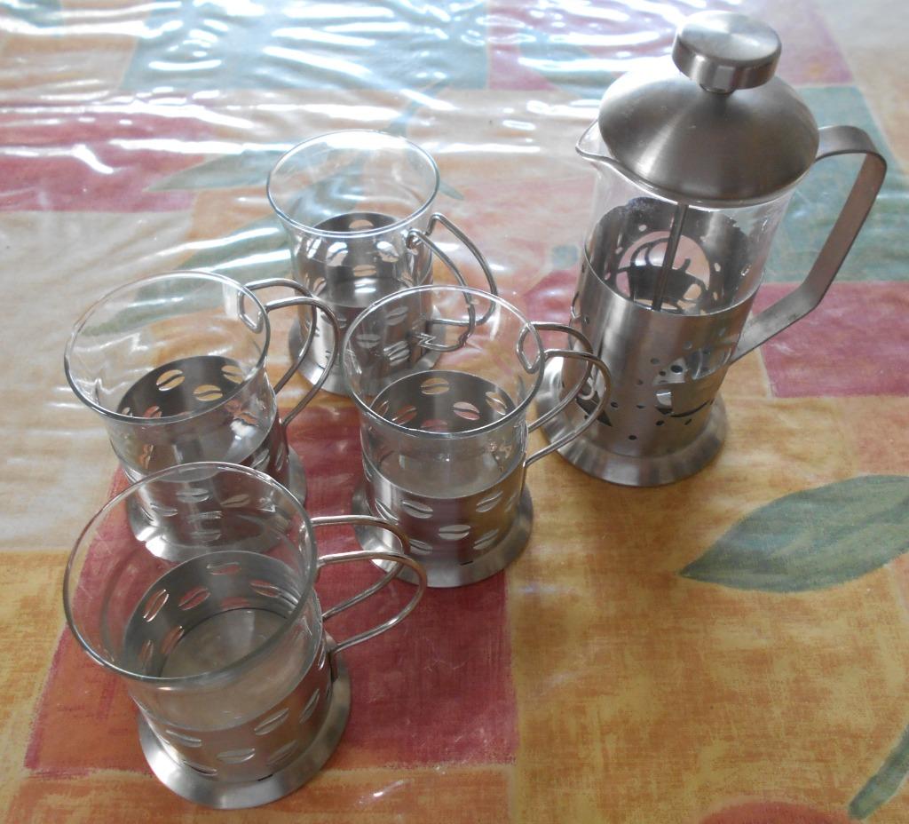service à café moderne en verre et alu 5 pièces, Antiquités & Art, Enlèvement