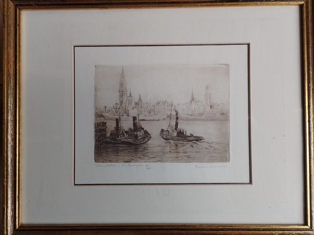 Romain Malfliet  1910 - 2006   Ets   Sleepbootjes, Antiquités & Art, Art | Eaux-fortes & Gravures, Envoi