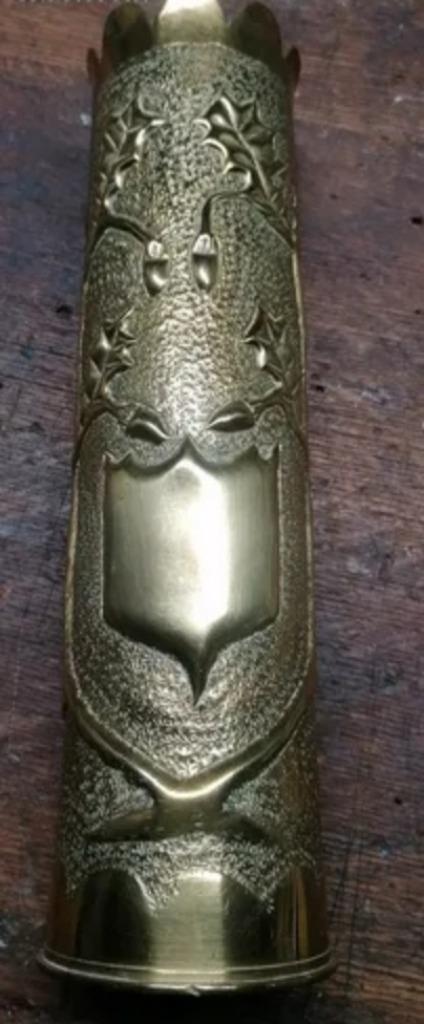 Douille gravée militaire obus art tranchée ww1 75mm marine, Envoi, Marine