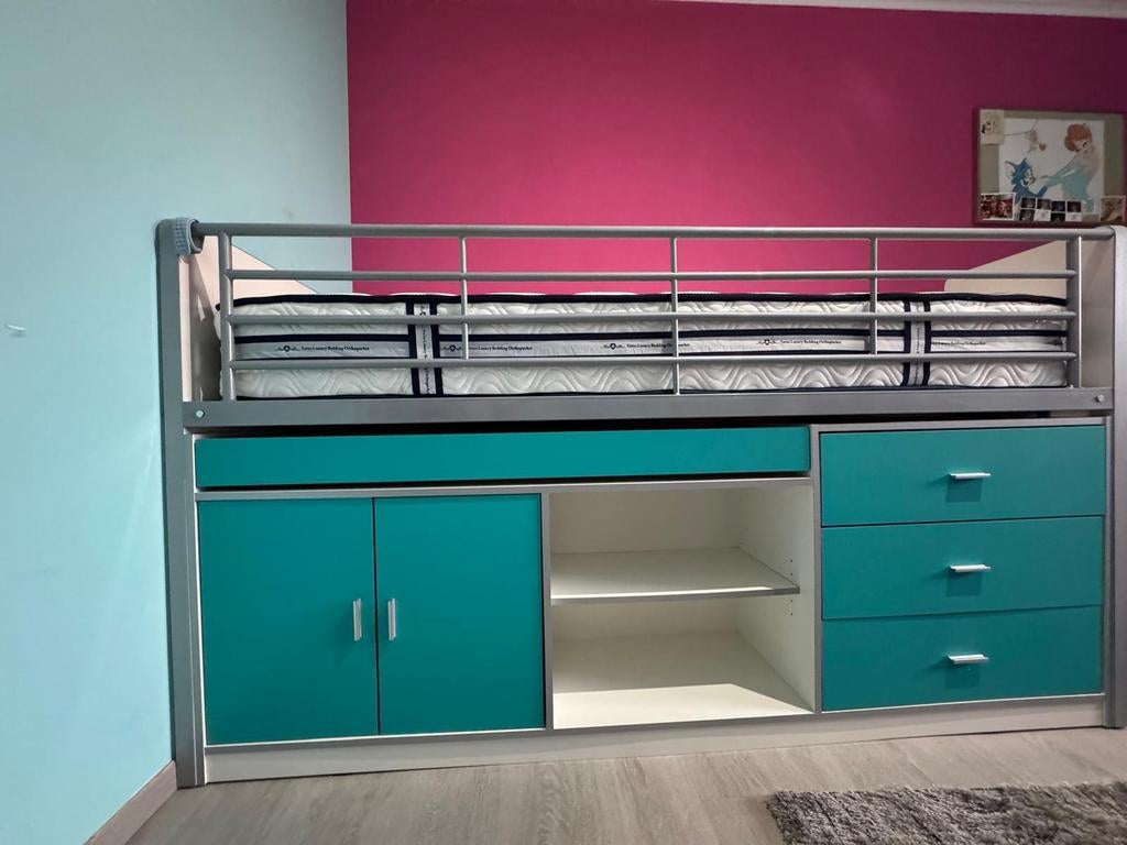 Lit mezzanine avec bureau., Maison & Meubles, Chambre à coucher | Lits superposés & Lits mezzanines, Lit mezzanine