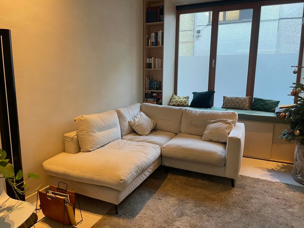 Mooie zetel te koop - hoekzetel, chaise longue, beige, Huis en Inrichting, Zetels | Complete zithoeken, Zo goed als nieuw, Ophalen