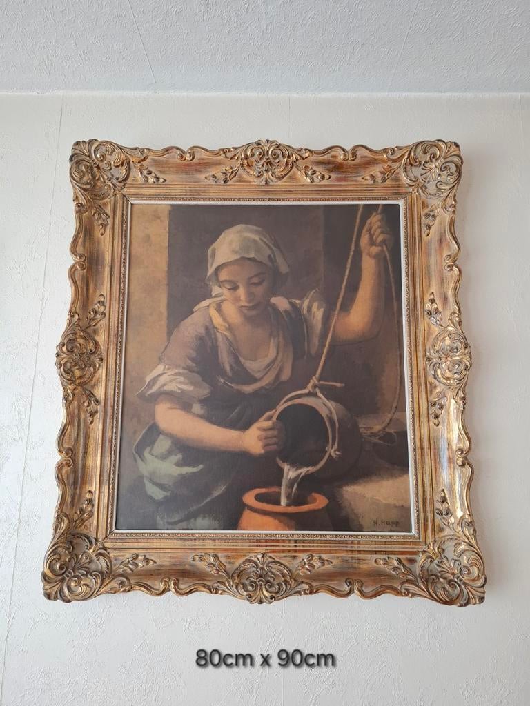 Antiek schilderij in gouden frame 80x90cm, Ophalen