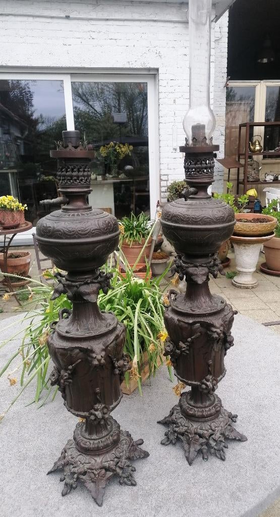 Antique gas lamp, pair ,bronze , topkwaliteit, hoog 70 cm, Ophalen, Brons