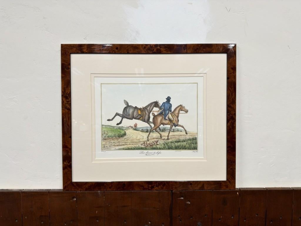 Oude Engelse prent Ruiter in notenhouten lijst, Antiek en Kunst, Ophalen