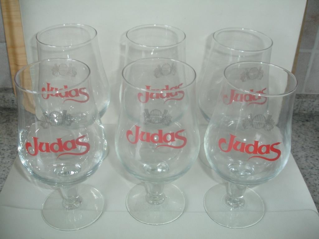 Bierglas Judas, 33cl, brij Alken - Maes, € 1,00 per glas., Verzamelen, Ophalen of Verzenden, Nieuw, Glas of Glazen, Overige merken