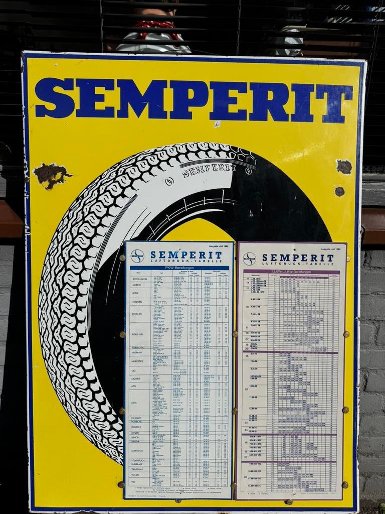 Panneau d'affichage émaillé pour pneus SEMPERIT, Enlèvement, Utilisé, Panneau publicitaire
