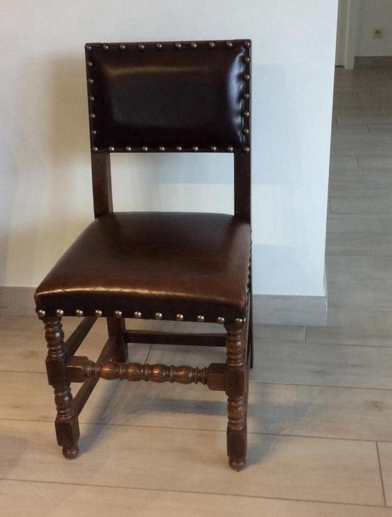 Superbe chaise antique ancienne assise en cuir rembourré, Maison & Meubles, Enlèvement