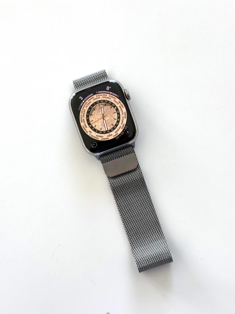 Apple Watch Series 7 - 45 mm. Roestvrij staal., Handtassen en Accessoires, Ophalen of Verzenden, Waterdicht, Hoogte, Zo goed als nieuw