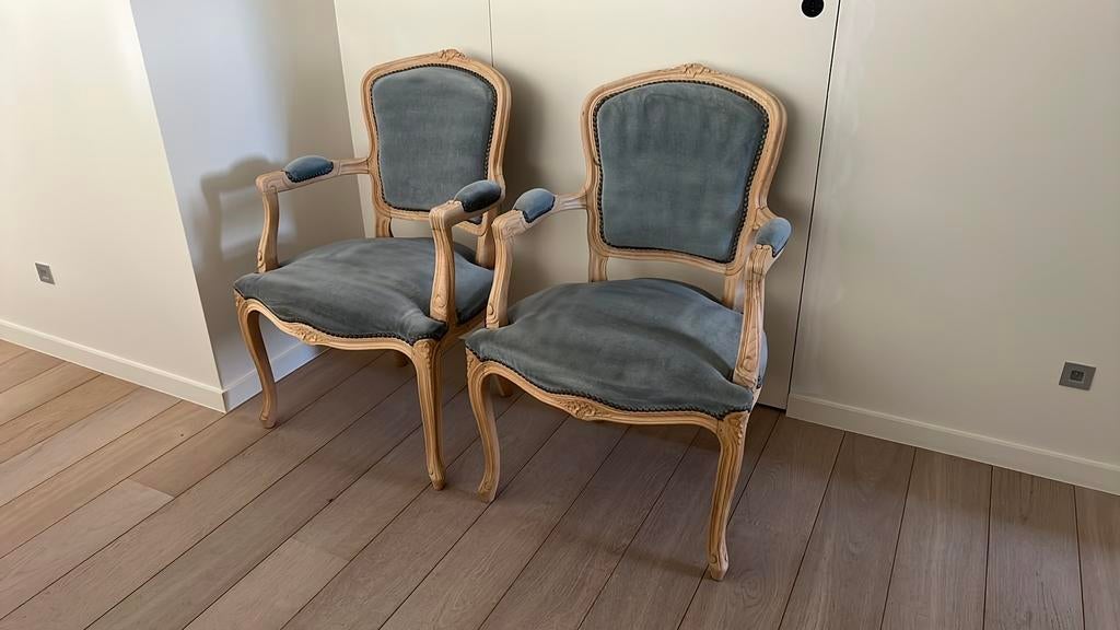 Eiken stoelen met originele stof, Huis en Inrichting, Ophalen, Gebruikt, Stof, Eik gezandstraald