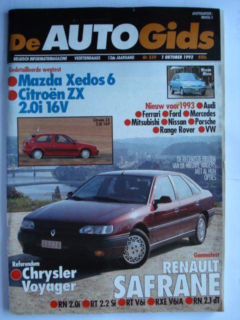 AutoGids 339 Citroën ZX 16v Xedos 6 Renault Safrane Voyager, Verzenden, Gelezen, Algemeen
