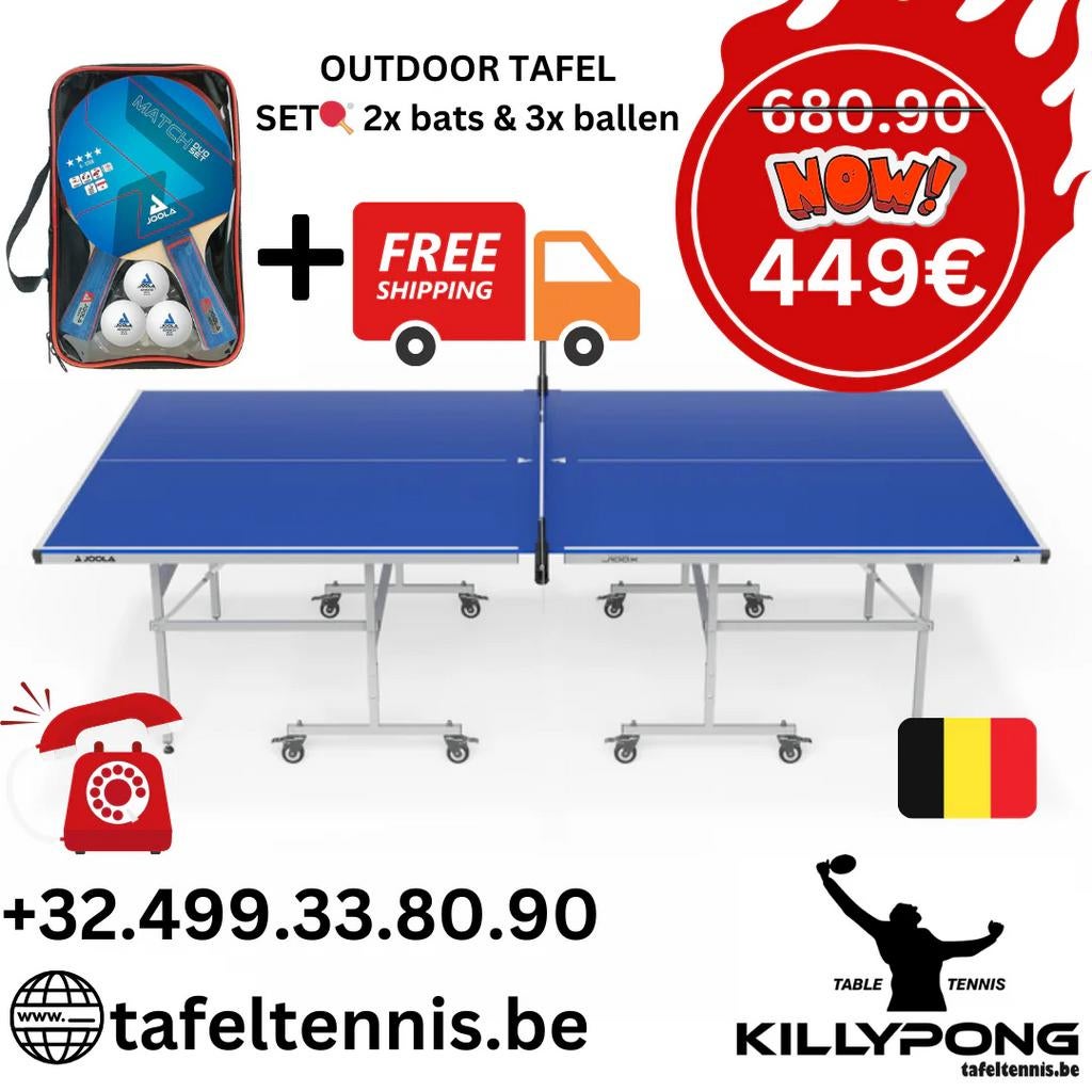 Outdoor Tafeltennistafel Joola J100X + 2 bats 3 ballen, Verzenden, Nieuw, Tafel Outdoor, Verrijdbaar