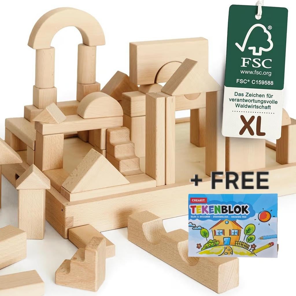 Merle Toys - Grands blocs en bois naturel - Ensemble château, Enfants & Bébés, Jouets | Blocs de construction, Enlèvement ou Envoi