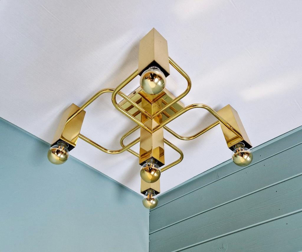 Plafonnier en laiton, design G. Sciolari, Boulanger, 1970, Enlèvement ou Envoi