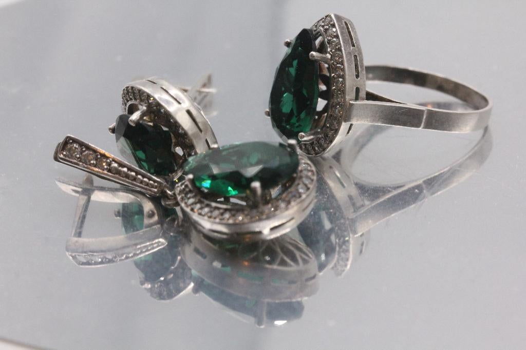 sterling, bague et boucles d'oreilles, Bijoux, Sacs & Beauté, Bijoux anciens, Envoi, Argent, Autres types, Avec pierre précieuse