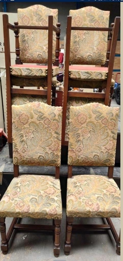 6x vintage stoel met stoffen zitting antiek bloemen hout, Antiek en Kunst, Antiek | Meubels | Stoelen en Sofa's, Ophalen of Verzenden