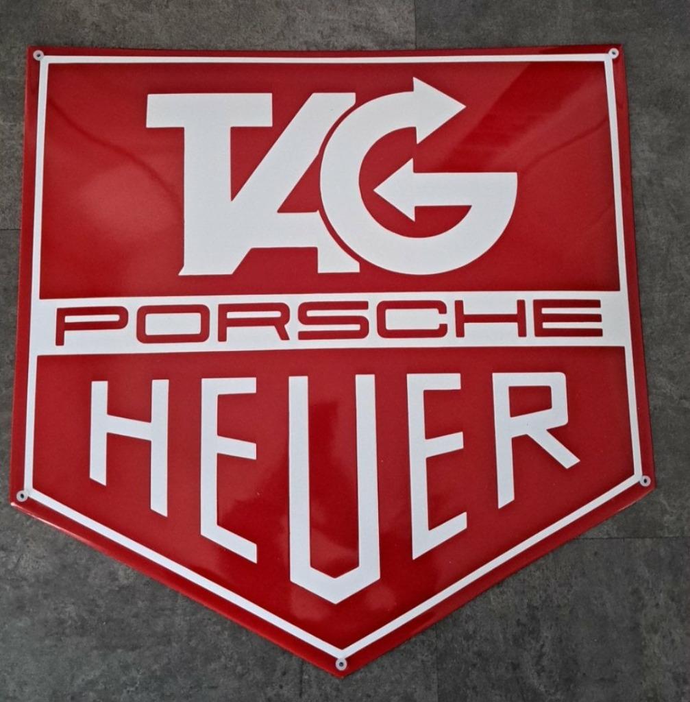 Porsche tag heuer zwaar emaillen reclame decoratie bord kado, Verzamelen, Ophalen of Verzenden, Zo goed als nieuw, Reclamebord
