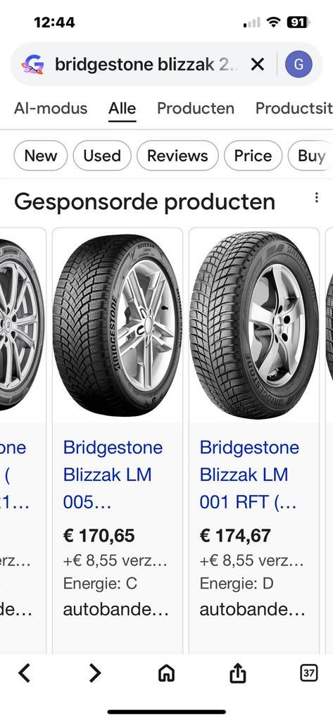Bridgestone winterbanden 225/50/17, Auto-onderdelen, Banden en Velgen, Ophalen, Winterbanden, Velg(en)