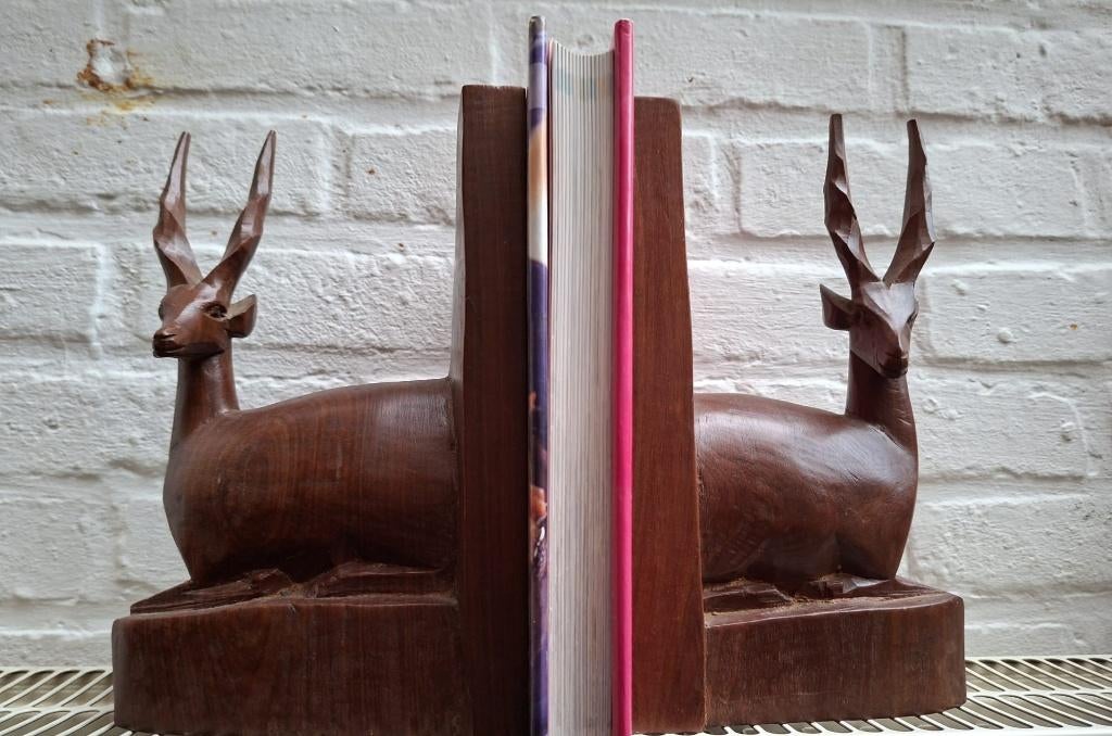 boekensteunen, antilopen, hand gesneden, palissander hout, Ophalen of Verzenden