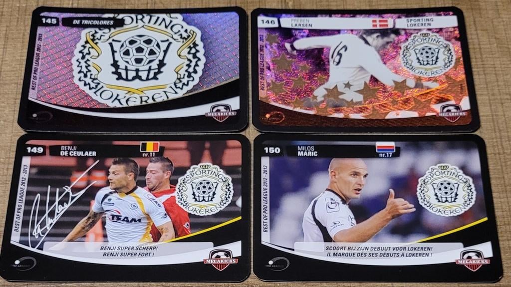 Sporting Lokeren seizoen 2012-2013: 4 Megakicks kaarten, Verzamelen, Sportartikelen en Voetbal, Ophalen of Verzenden, Zo goed als nieuw