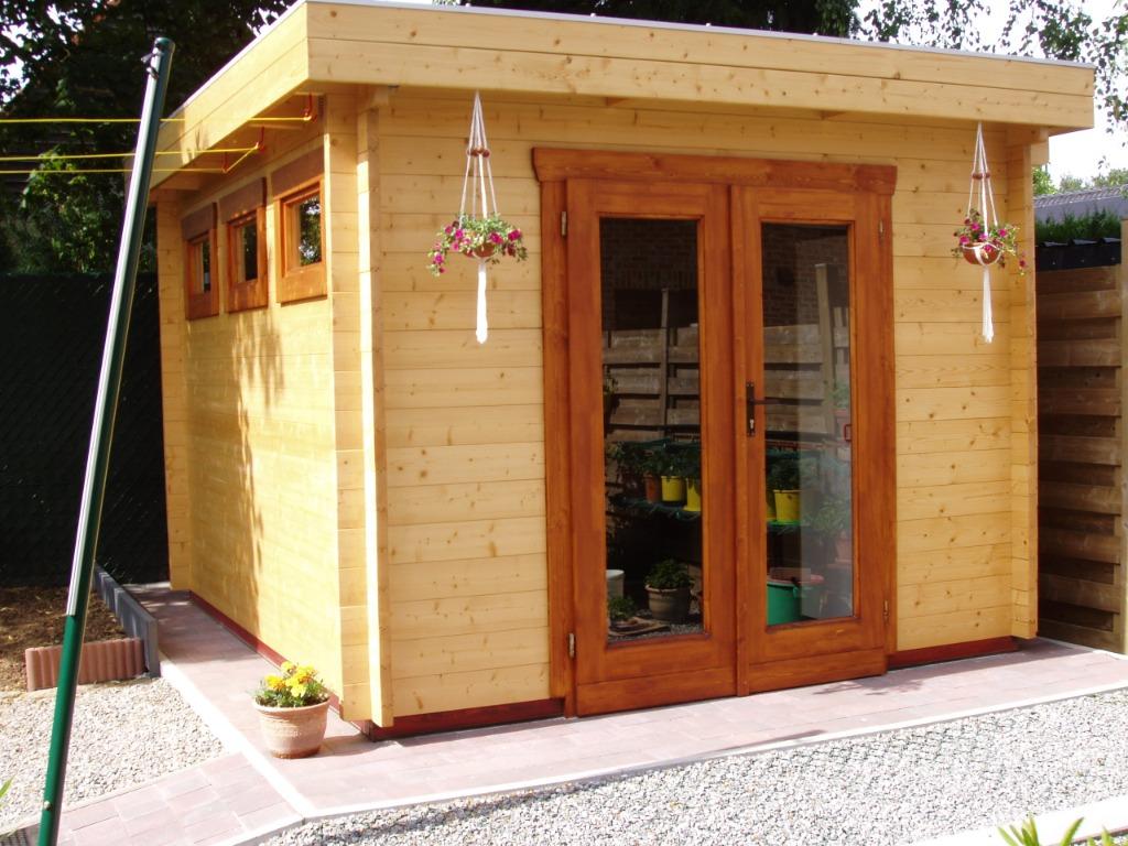 Blokhut vurenhout te koop met vloerklinkers, Tuin en Terras, Ophalen, 3 ramen of meer, Blokhut, 250 tot 300 cm