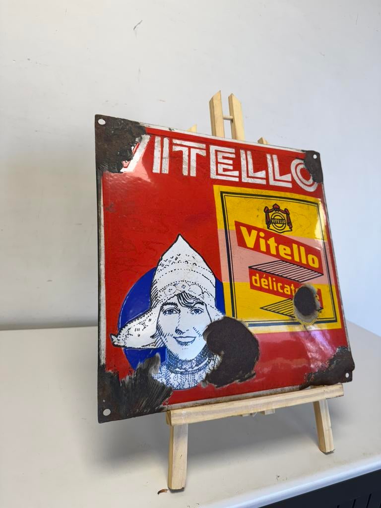 Vitello emaille reclamebord, Ophalen of Verzenden, Gebruikt, Reclamebord