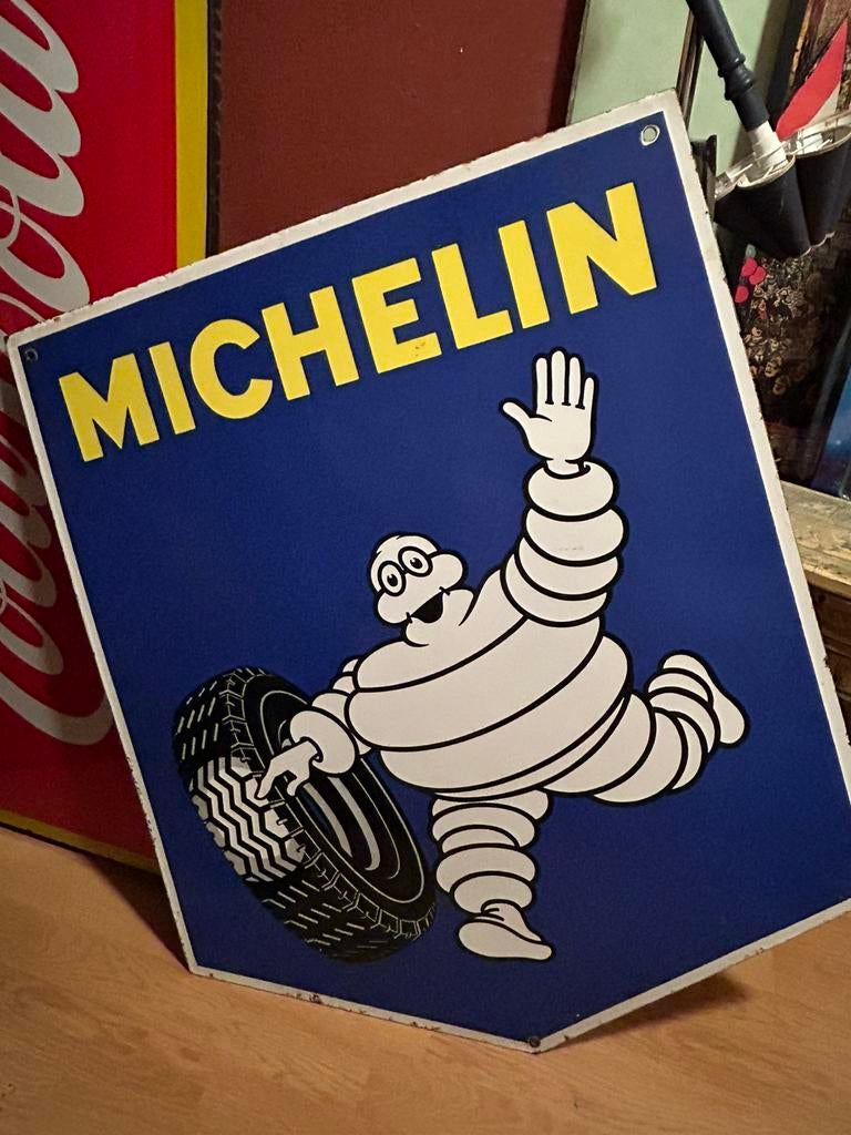 Plaque émaillée Michelin double face, Collections, Marques & Objets publicitaires, Enlèvement, Comme neuf