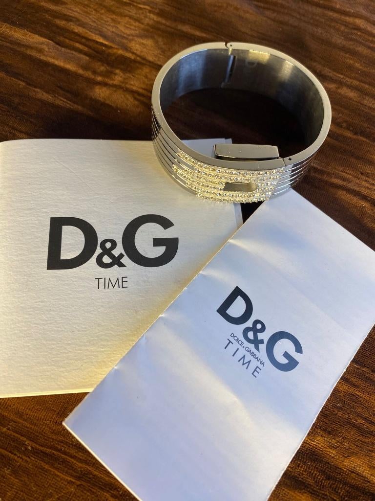 D&G Time "Keyhole" Bangle Horloge – Zilver met kristallen, Met kristal, Verzenden, Zo goed als nieuw, Zilver