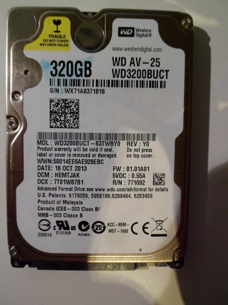 Disque dur WD AV-25 320 Go, 16 Mo, 5400 tr/min, WD3200BUCT, Informatique & Logiciels, Enlèvement, SATA