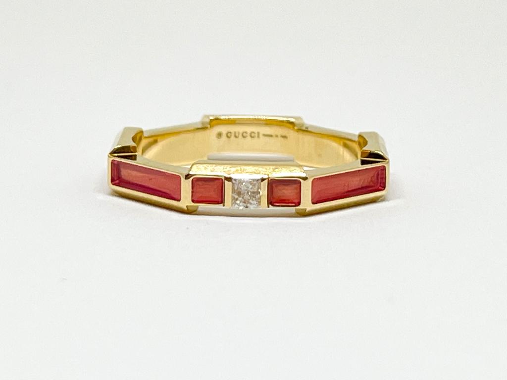 GUCCI Link 2 Love Diamant Pink Enamel Ring, Bijoux, Sacs & Beauté, Bagues, Neuf, Enlèvement ou Envoi, 18 à 19, Or