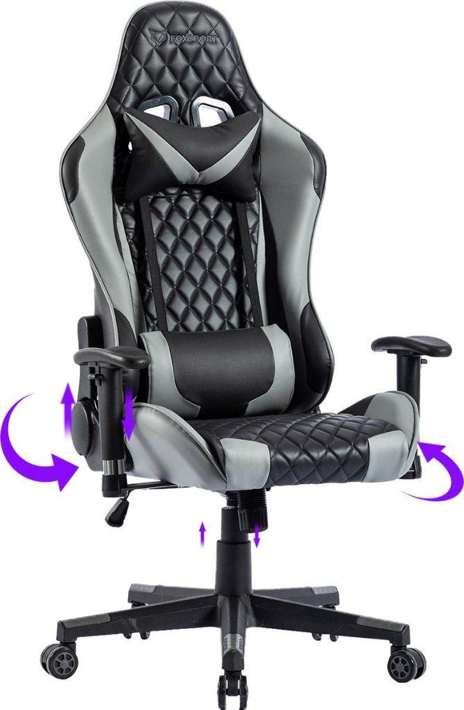 Gaming chair grey met voetsteun, Neuf, Gris, Enlèvement ou Envoi, Chaise de bureau de gaming