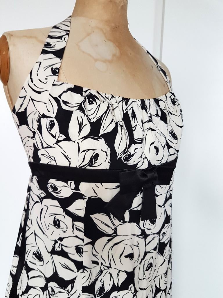 ESCADA - Robe en soie dos nu blanche et noire - T.40, Taille 38/40 (M), Enlèvement ou Envoi, Escada, Porté