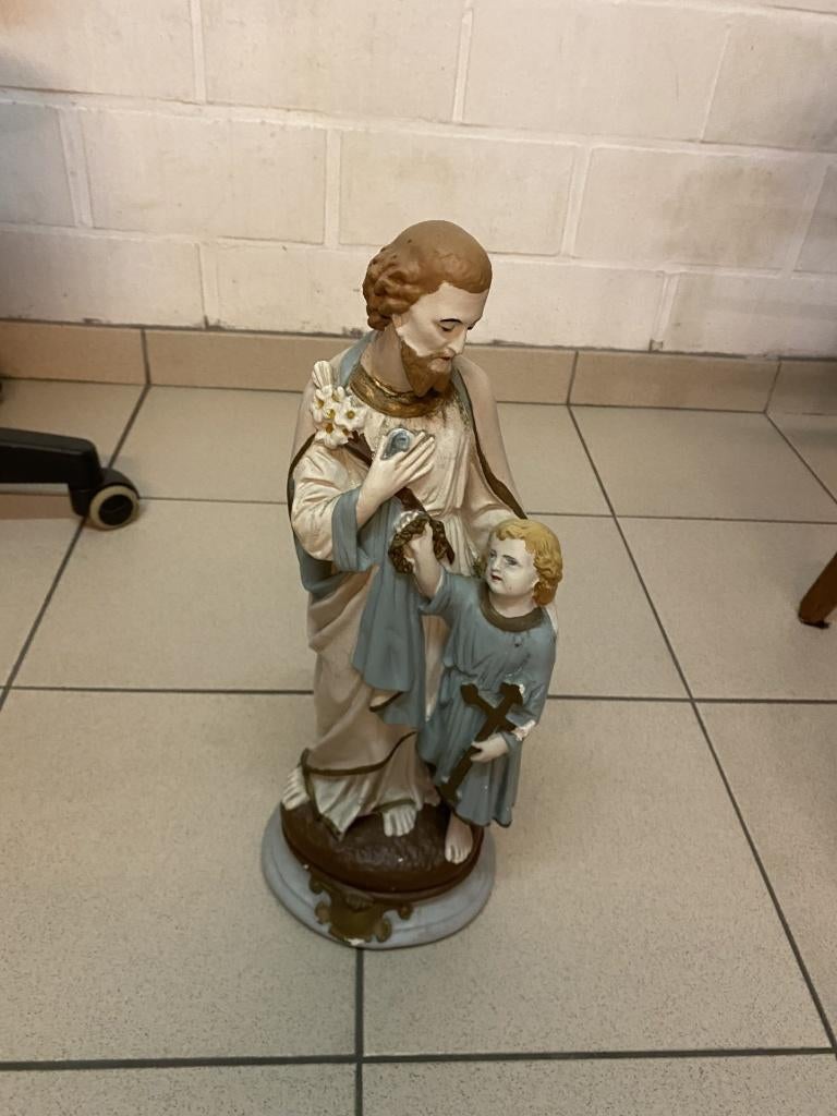 Een gepolychromeerd heiligenbeeld in plaaster, Antiek en Kunst, Ophalen