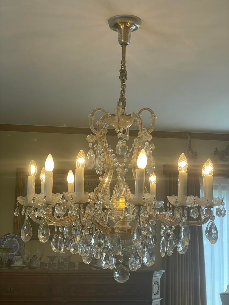 Vintage kristallen kroonluchter 8-arm Venetiaans, Huis en Inrichting, Lampen | Kroonluchters, Gebruikt, Glas, Ophalen