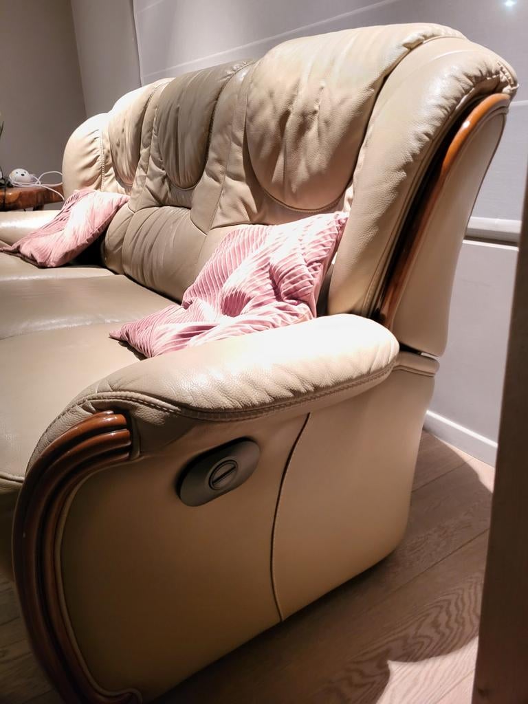 1 Lederen 3-zit en 2 lederen 1-zit., Huis en Inrichting, Ophalen, Zo goed als nieuw, Leer, 75 tot 100 cm