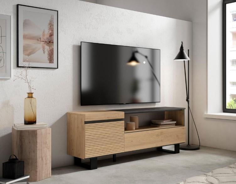 Meuble TV design neuf - chêne (L152,5 x P35 x H57), Neuf, 25 à 50 cm, Enlèvement ou Envoi, Design