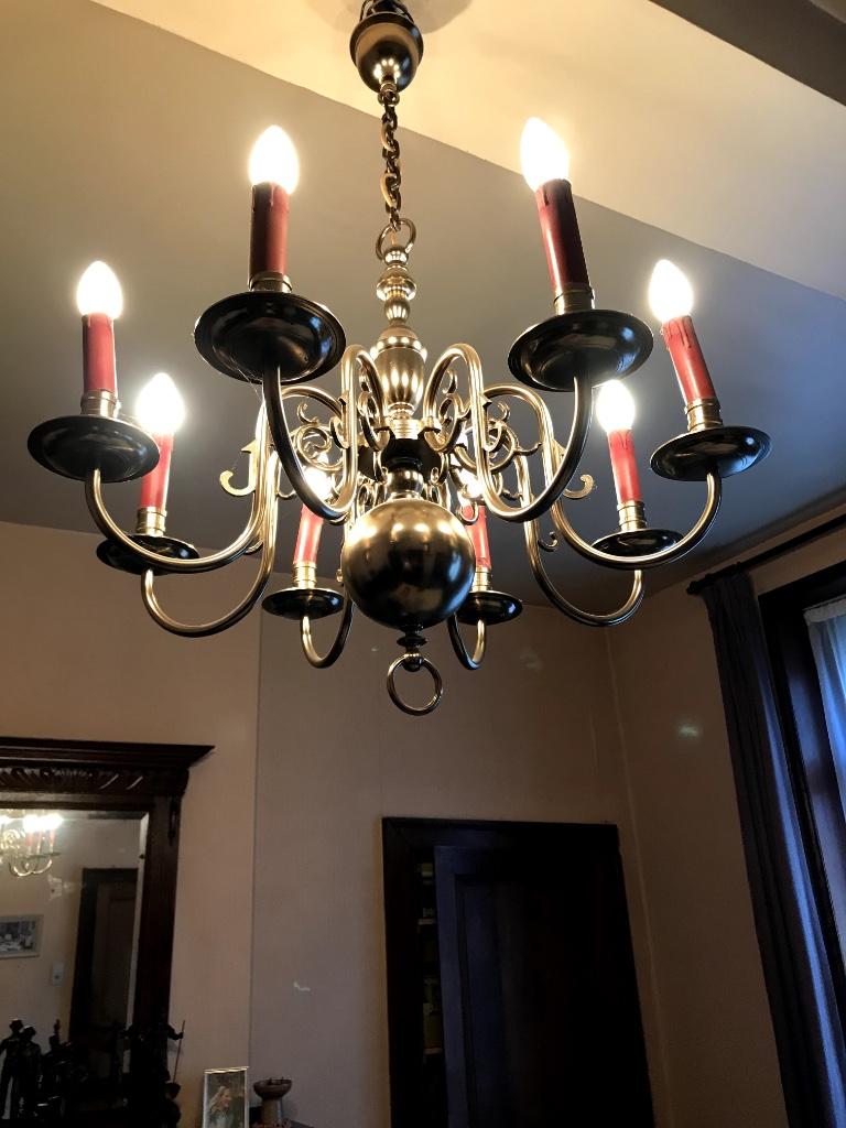 Lustre en étain 8 branches., Enlèvement, Comme neuf, Métal