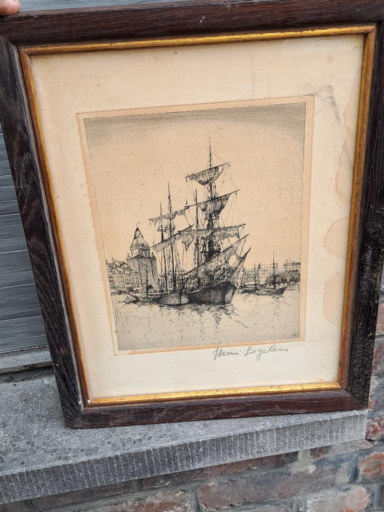 Gravure marine signe henri logelain, Antiquités & Art, Enlèvement ou Envoi