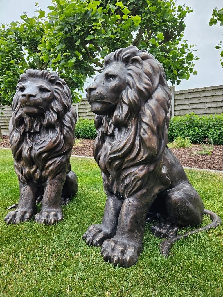 BRONZEN KOPPEL LEEUWEN TOPPERS! RUIME KEUZE TUINBEELDEN!!!, Tuin en Terras, Tuinbeelden, Ophalen of Verzenden, Nieuw, Overige materialen
