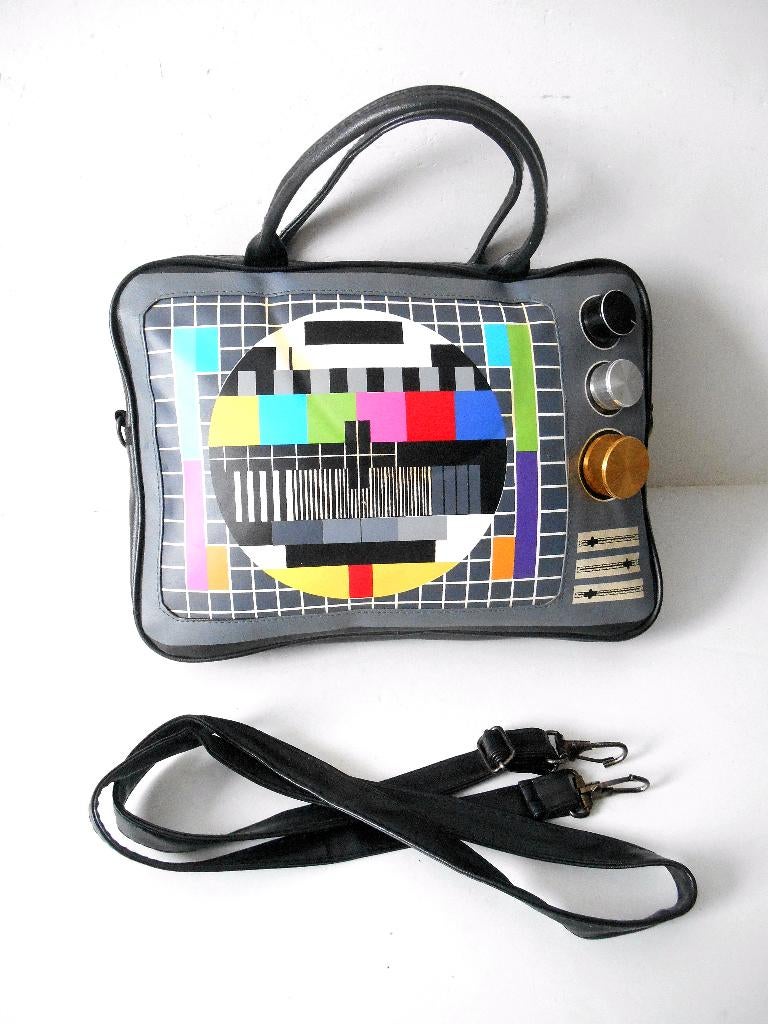 Vintage tas met tv testbeeld, Verzamelen, Retro, Ophalen of Verzenden